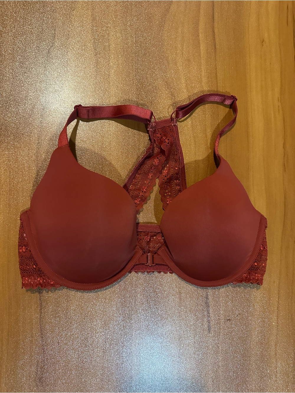 DOBREVA Women’s Front Closure Racerback T-Shirt Bra 36D Padded Underwire Burgund
